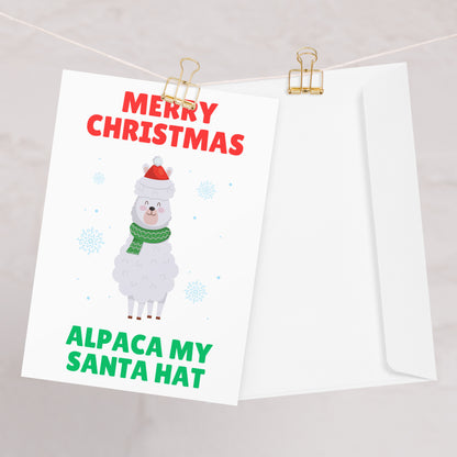 Alpaca My Santa Hat Funny Animal Christmas Card