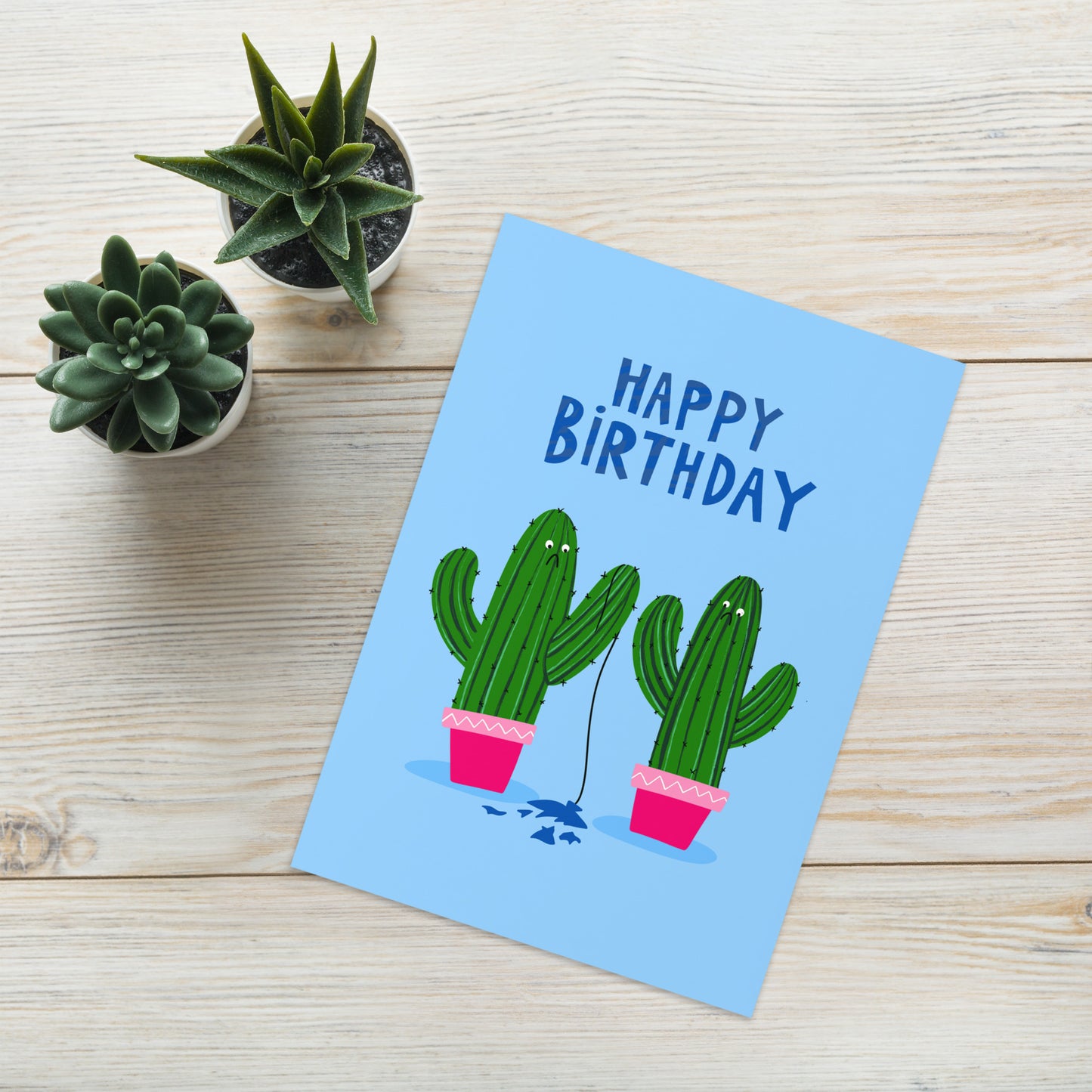 Funny Cactus Popped Balloon Birthday Card