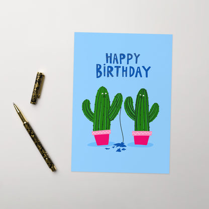 Funny Cactus Popped Balloon Birthday Card