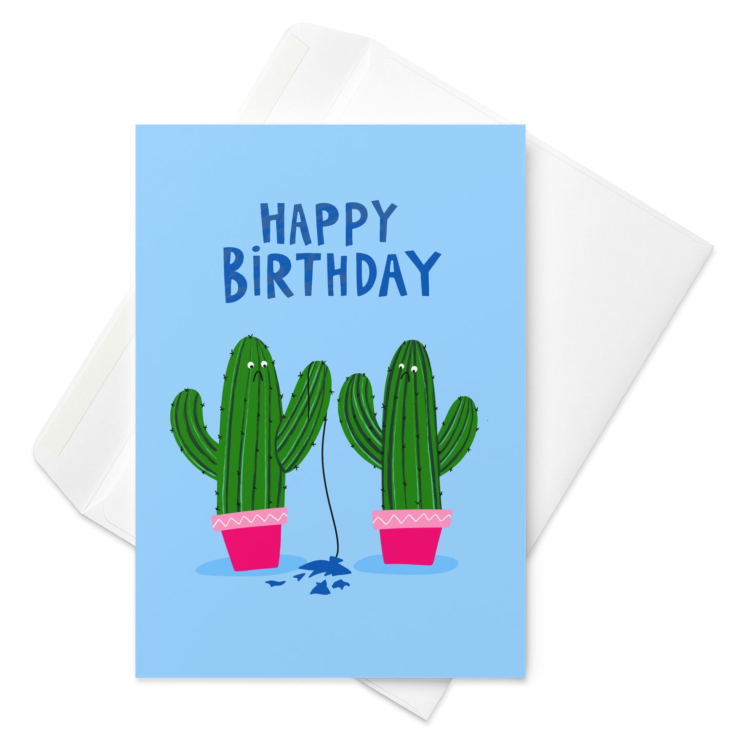 Funny Cactus Popped Balloon Birthday Card