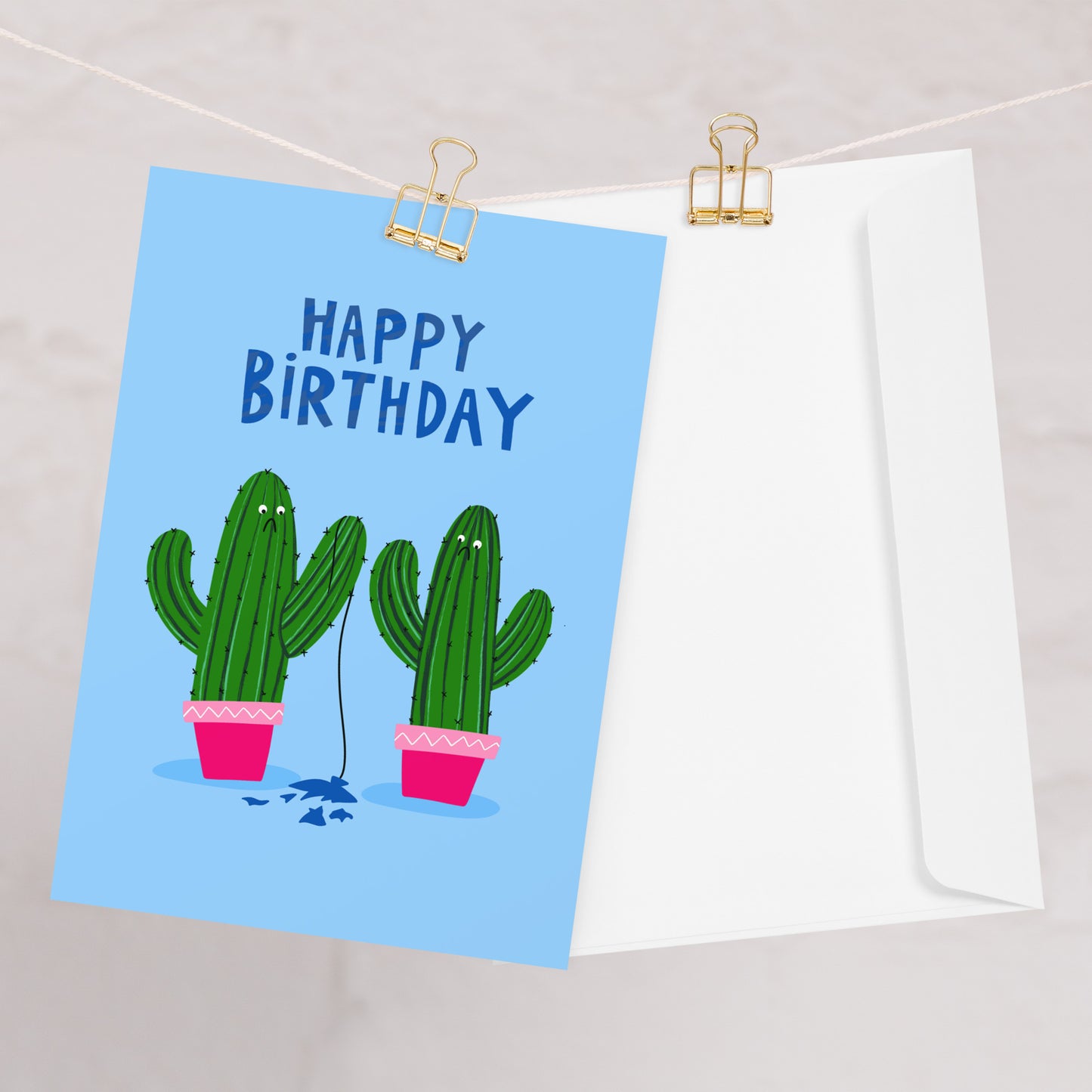 Funny Cactus Popped Balloon Birthday Card