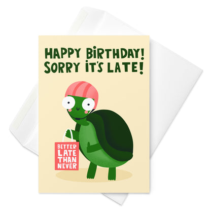 Funny Cute Belated Tortoise Late Birthday Card