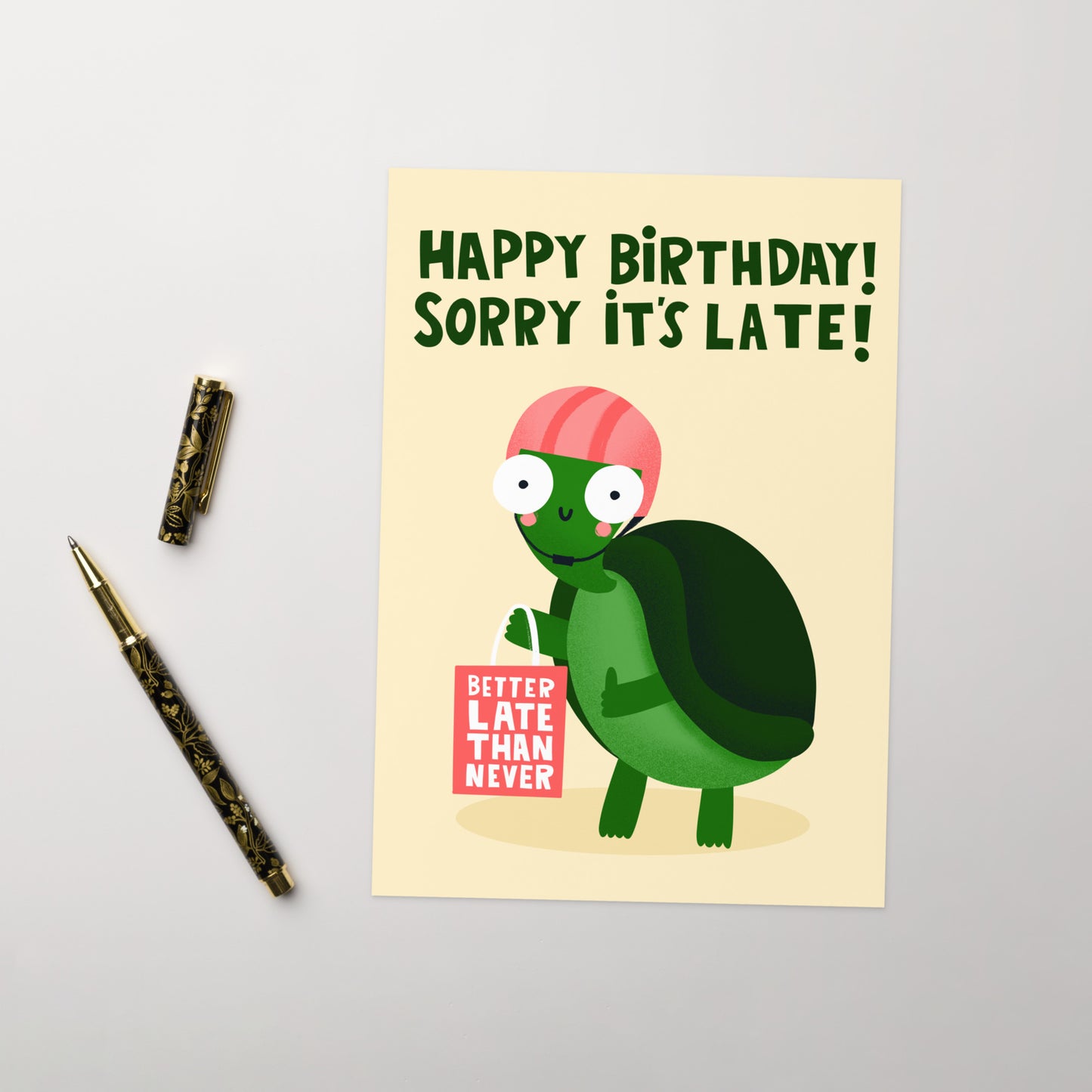 Funny Cute Belated Tortoise Late Birthday Card