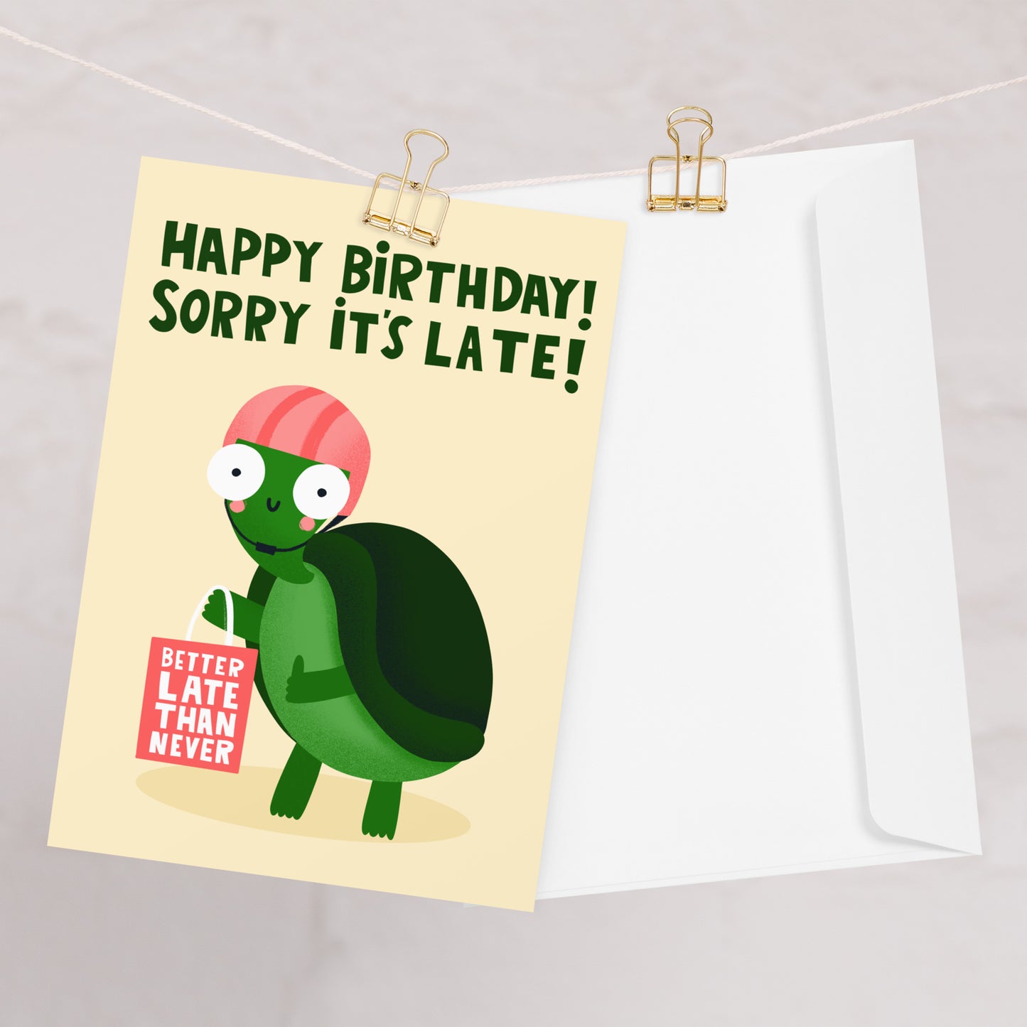 Funny Cute Belated Tortoise Late Birthday Card