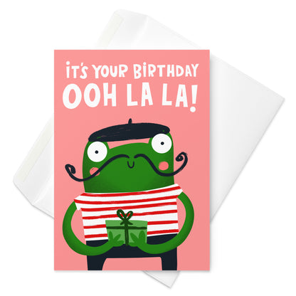 Funny ‘Ooh La La’ French Frog Birthday Card