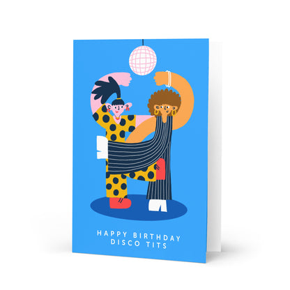 Funny Illustrated Disco Dancing Birthday Card - Disco Ball - Dancing