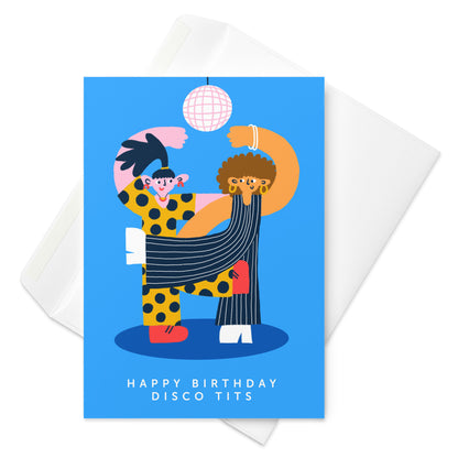 Funny Illustrated Disco Dancing Birthday Card - Disco Ball - Dancing