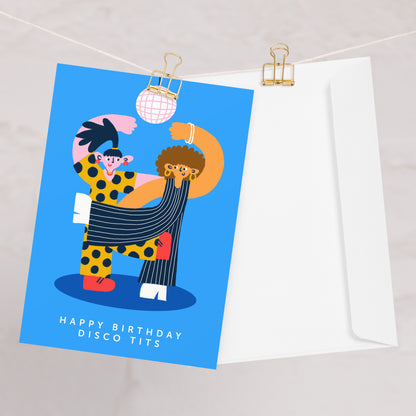 Funny Illustrated Disco Dancing Birthday Card - Disco Ball - Dancing