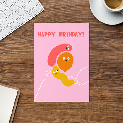 Cute Illustrated Birthday Card For Everyone - Party Balloons