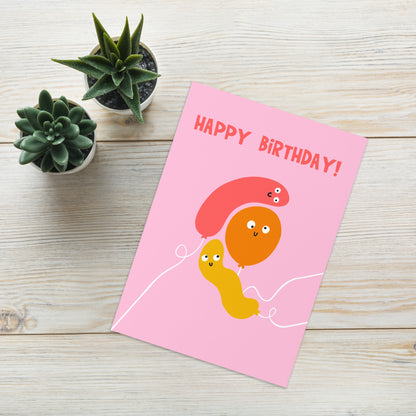 Cute Illustrated Birthday Card For Everyone - Party Balloons