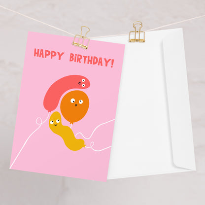 Cute Illustrated Birthday Card For Everyone - Party Balloons