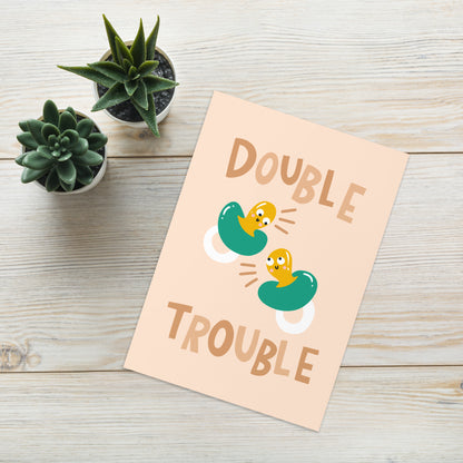 Cute New Baby Card - Twins - Double Trouble