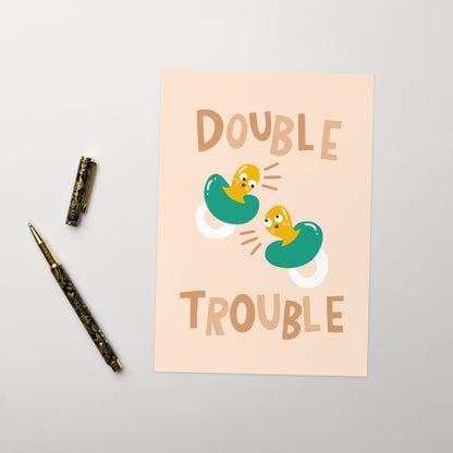 Cute New Baby Card - Twins - Double Trouble