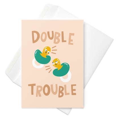 Cute New Baby Card - Twins - Double Trouble