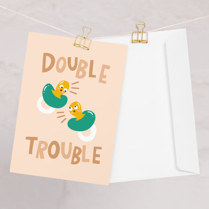 Cute New Baby Card - Twins - Double Trouble