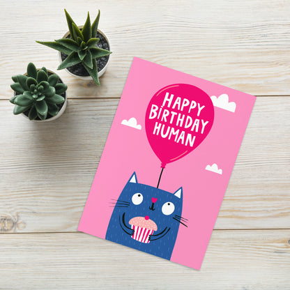 Cute Birthday Card For Cat lover - Cake - Happy Birthday Human