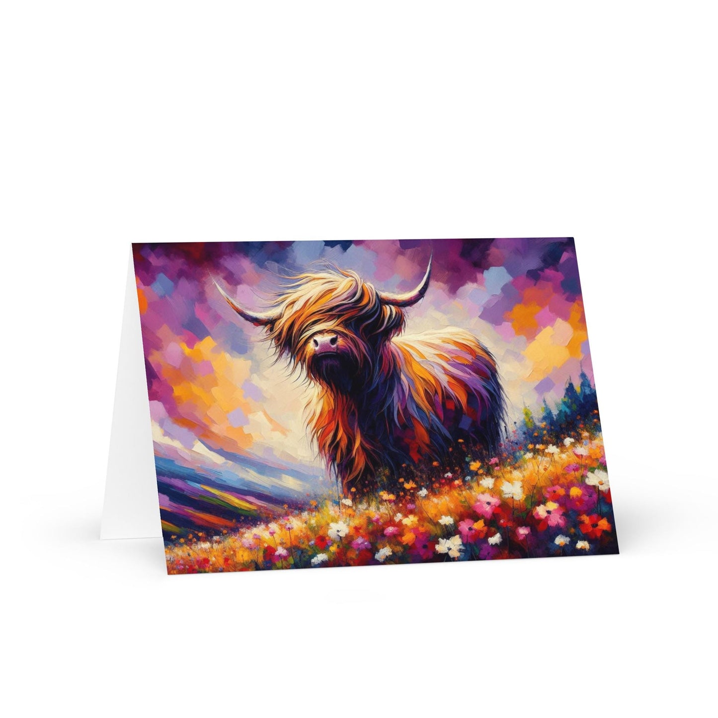 Scottish Highland Cow Abstract Greetings Card