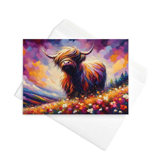 Scottish Highland Cow Abstract Greetings Card