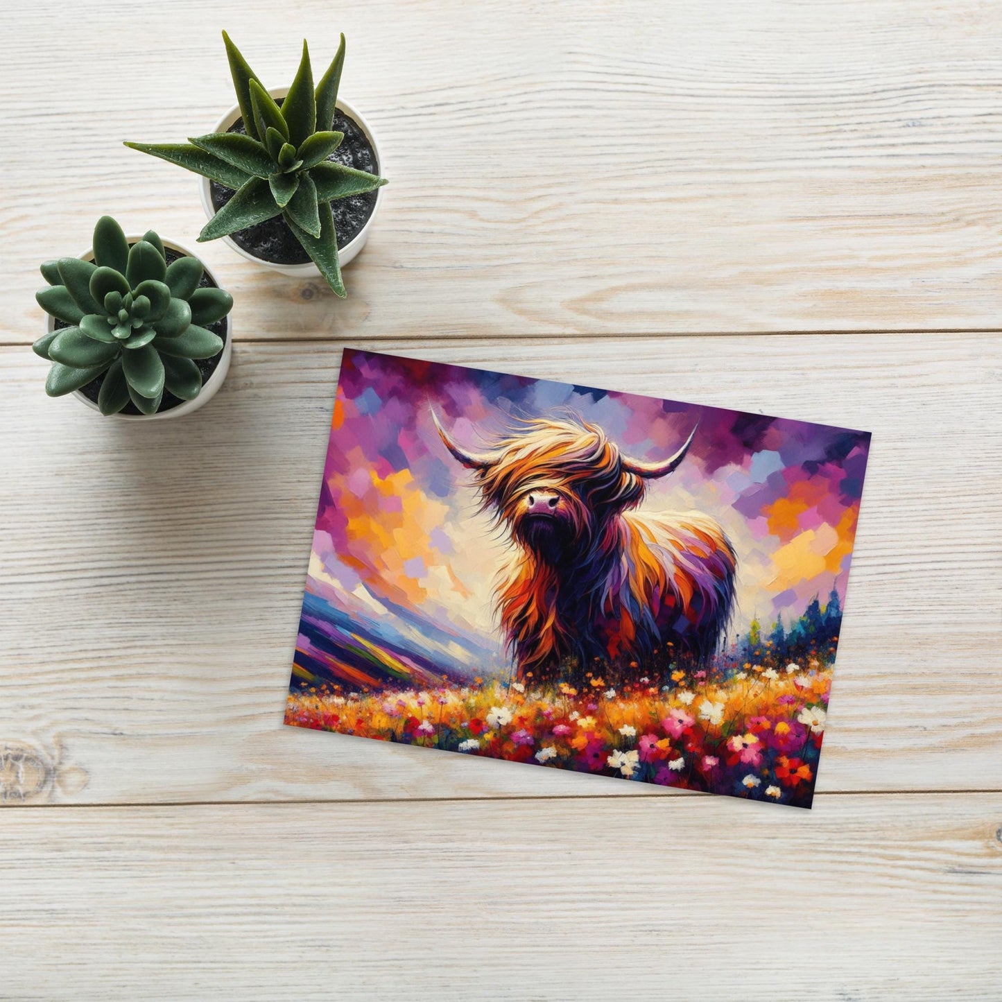 Scottish Highland Cow Abstract Greetings Card